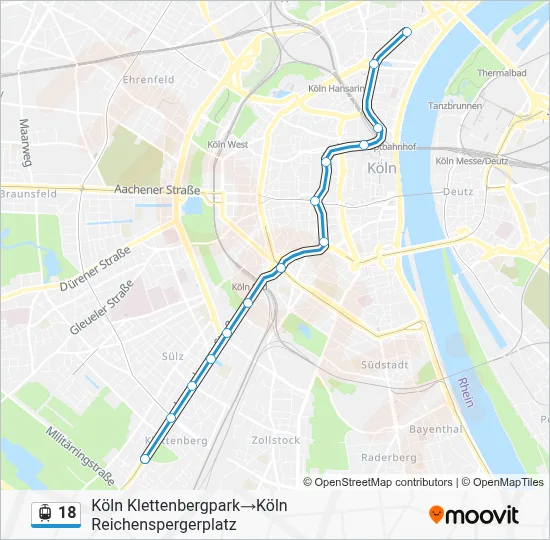 Straßenbahnlinie 18 Karte