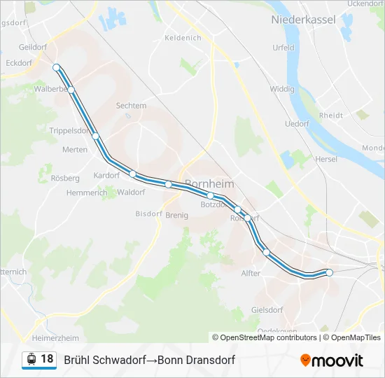 Straßenbahnlinie 18 Karte