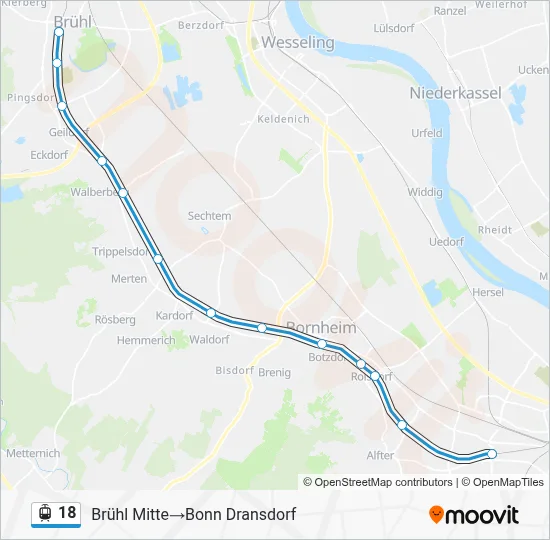 Straßenbahnlinie 18 Karte