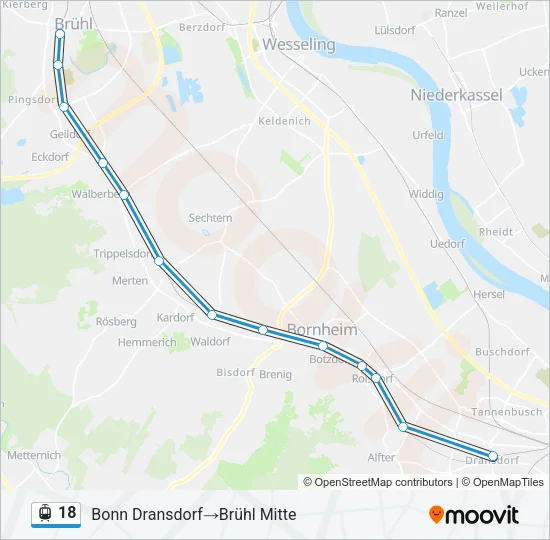 Straßenbahnlinie 18 Karte