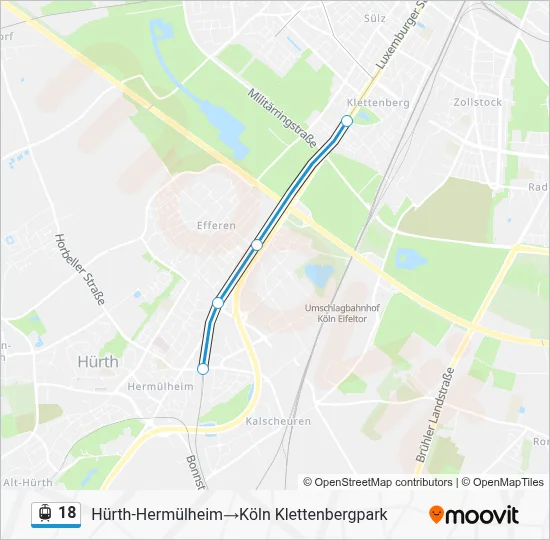 Straßenbahnlinie 18 Karte