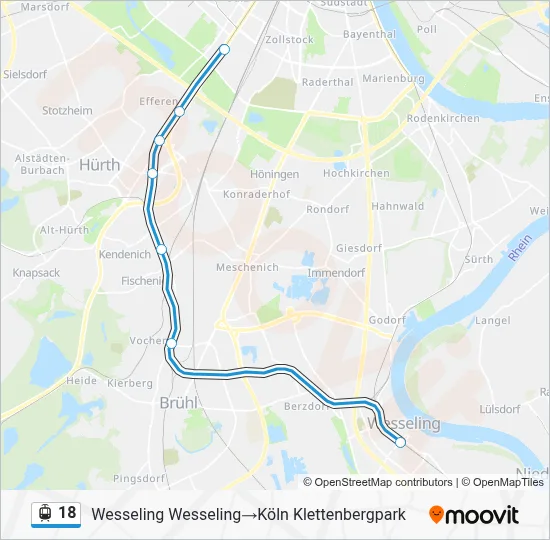 Straßenbahnlinie 18 Karte