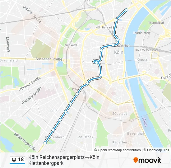 Straßenbahnlinie 18 Karte