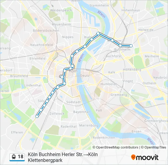 Straßenbahnlinie 18 Karte