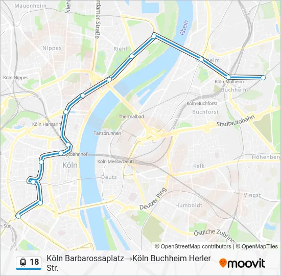 Трамвай 18: карта маршрута