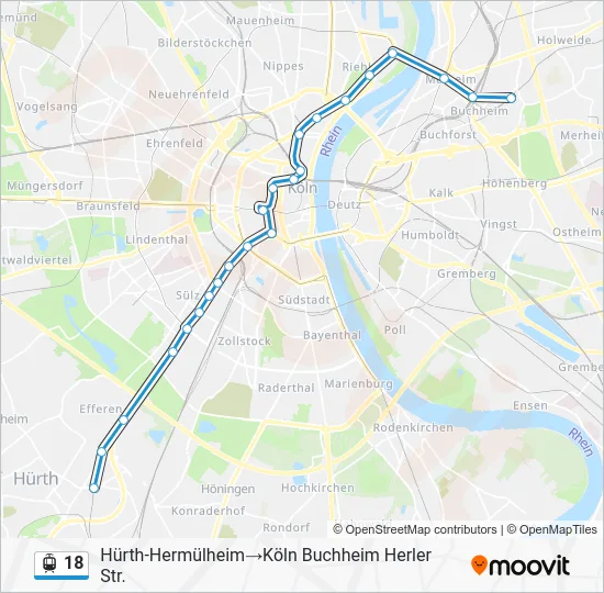 Трамвай 18: карта маршрута