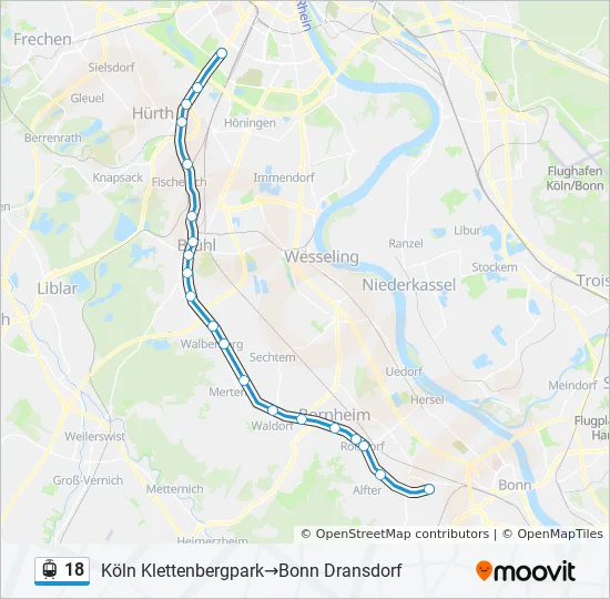 Straßenbahnlinie 18 Karte