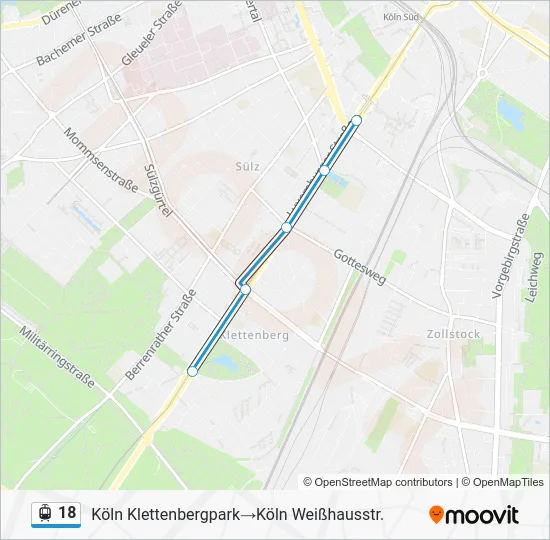 Трамвай 18: карта маршрута