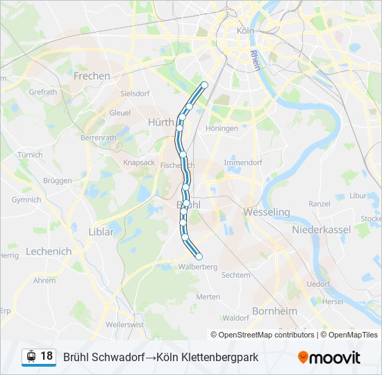 18 Route: Schedules, Stops & Maps - Brühl Schwadorf‎→Köln ...