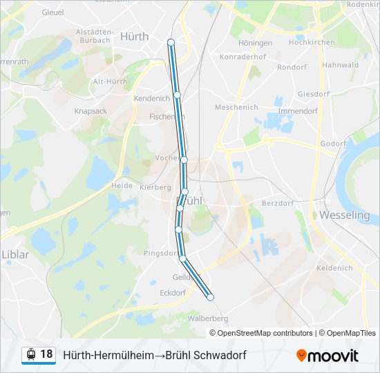 Straßenbahnlinie 18 Karte