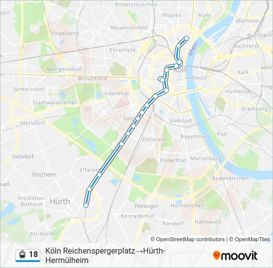 Трамвай 18: карта маршрута