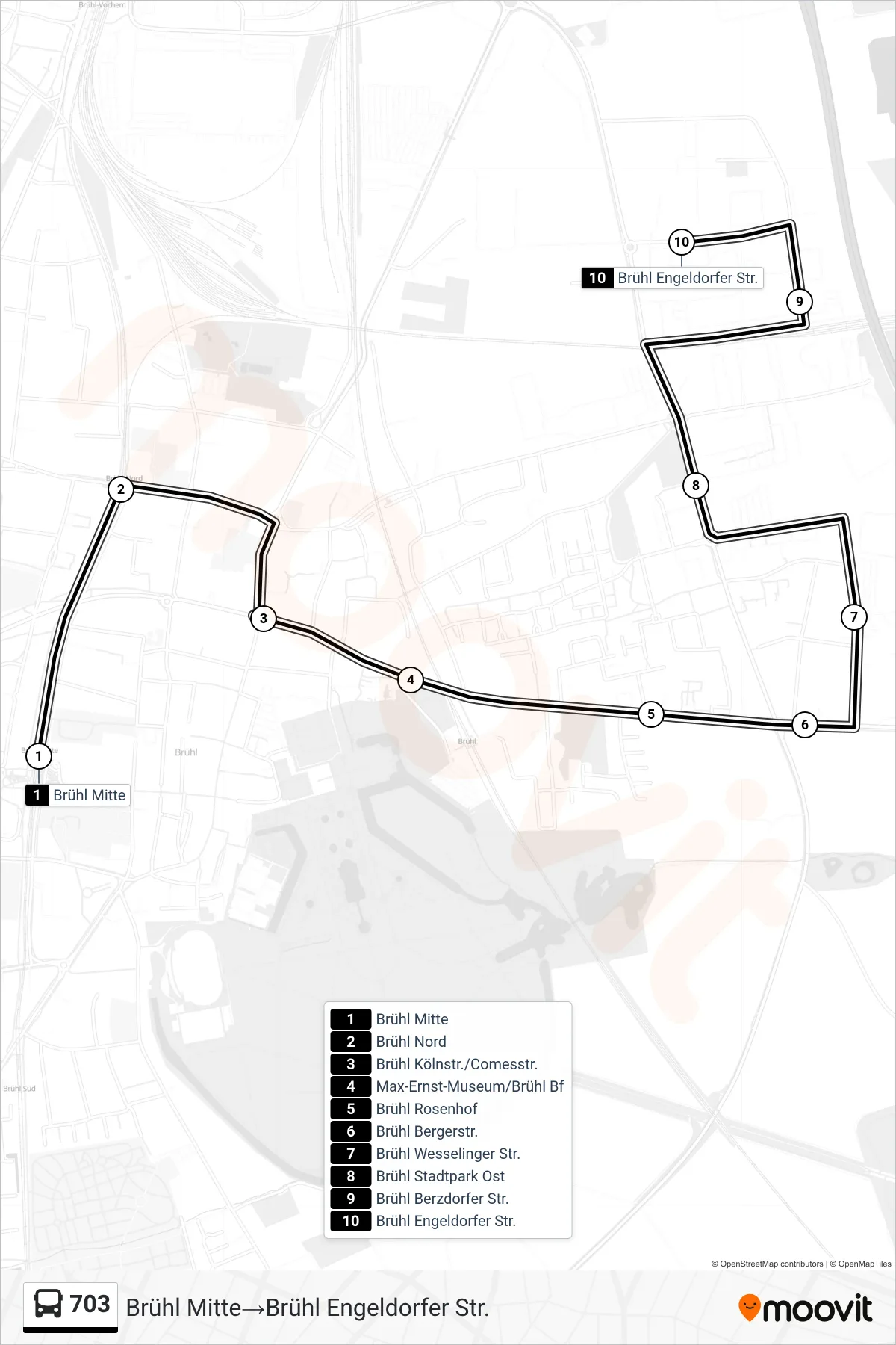 Linie 703 (Bus) Richtung Brühl Mitte→Brühl Engeldorfer Str.: Route und Haltestellen auf der Karte