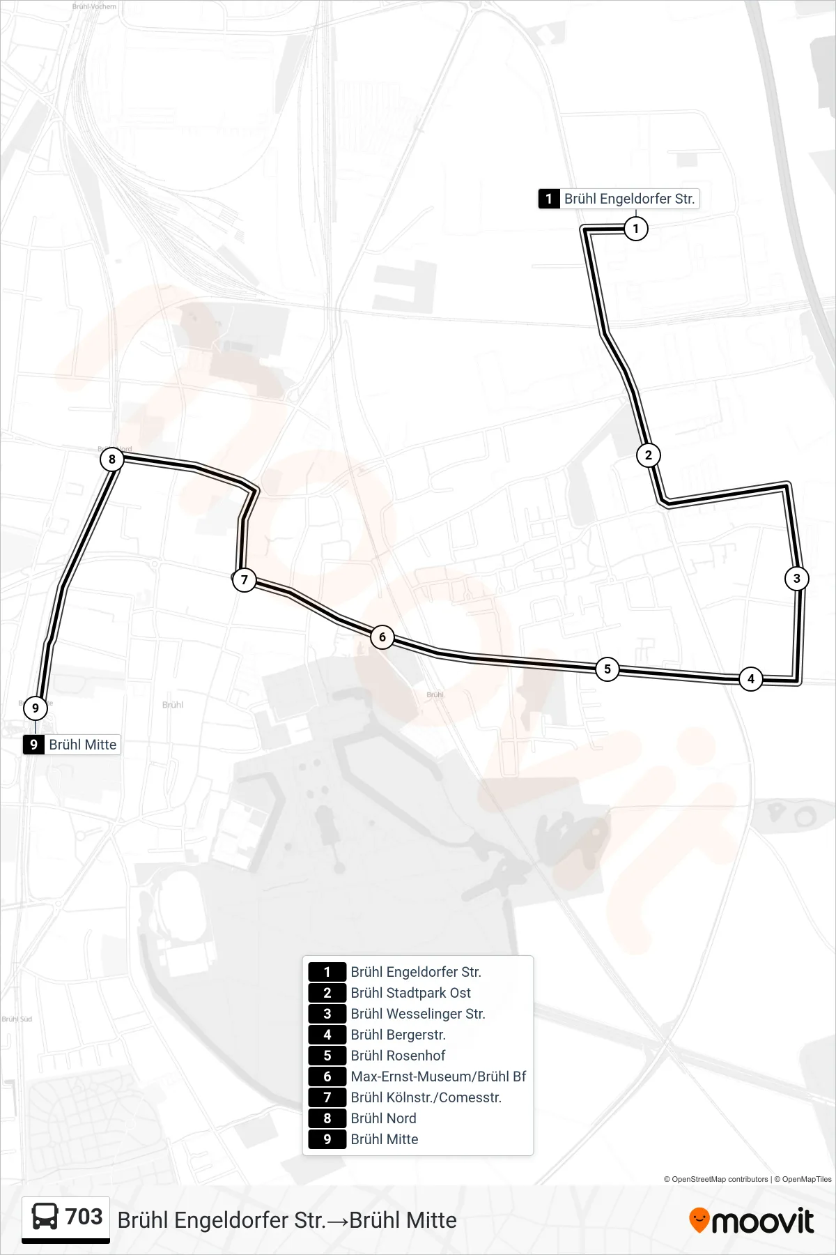 Linie 703 (Bus) Richtung Brühl Engeldorfer Str.‎→Brühl Mitte: Route und Haltestellen auf der Karte