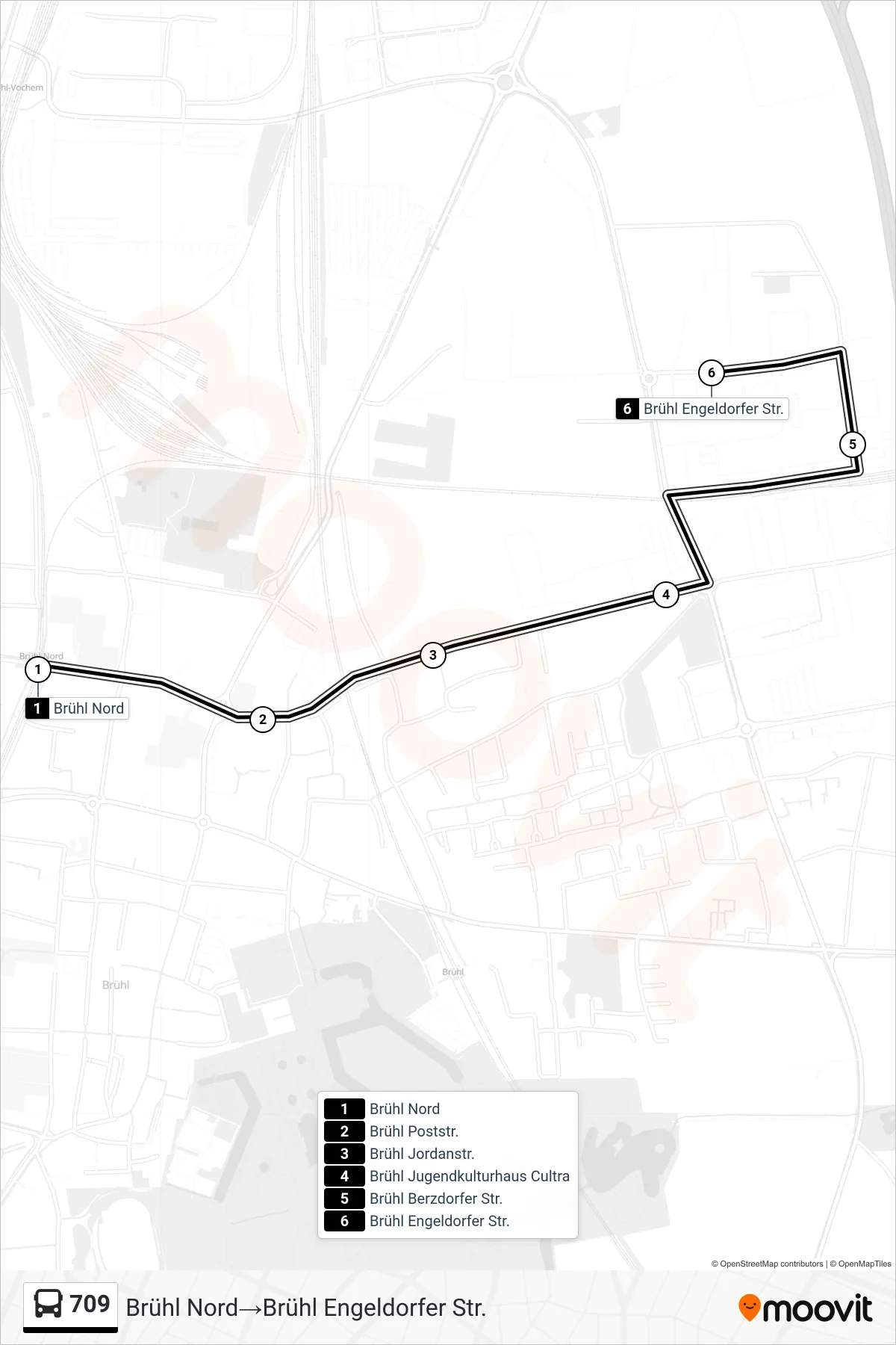 Linie 709 (Bus) Richtung Brühl Nord→Brühl Engeldorfer Str.: Route und Haltestellen auf der Karte