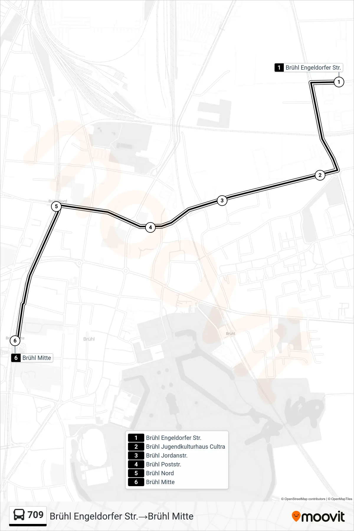Linie 709 (Bus) Richtung Brühl Engeldorfer Str.→Brühl Mitte: Route und Haltestellen auf der Karte
