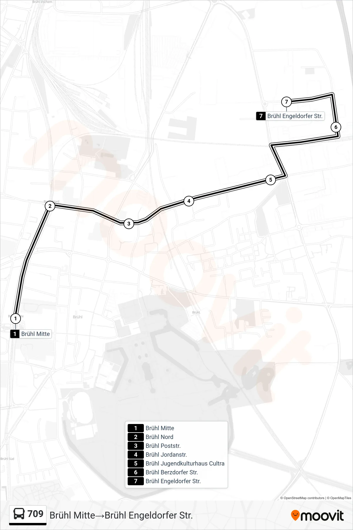 Linie 709 (Bus) Richtung Brühl Mitte→Brühl Engeldorfer Str.: Route und Haltestellen auf der Karte