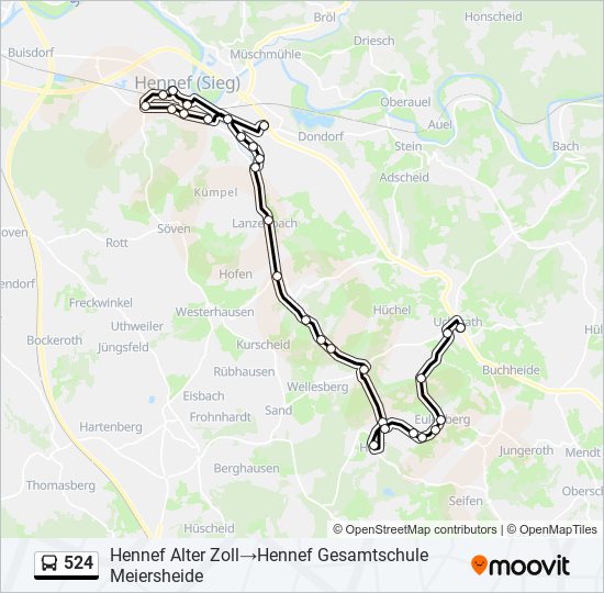 524 bus Line Map