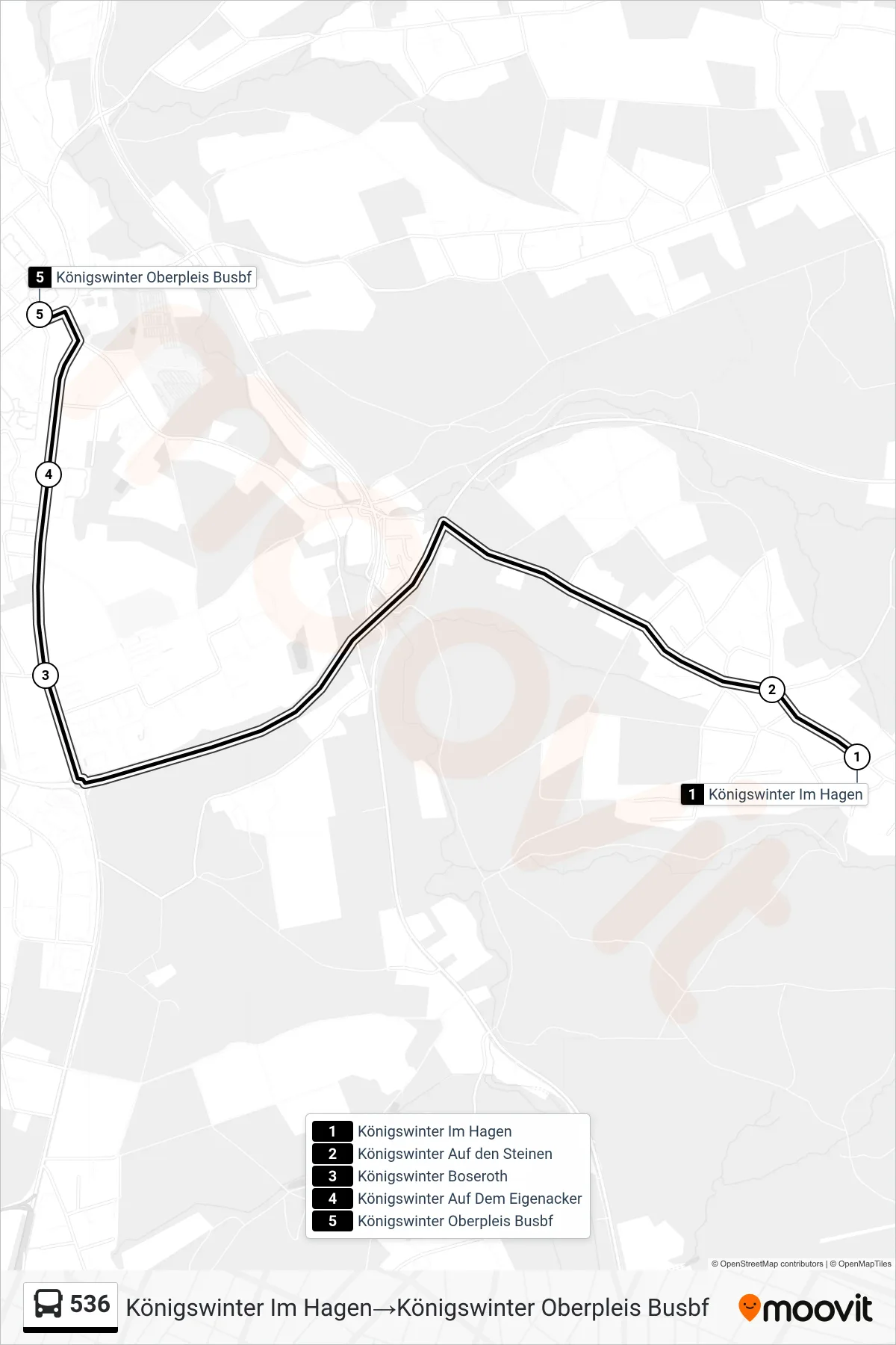 Linie 536 (Bus) Richtung Königswinter Im Hagen→Königswinter Oberpleis Busbf: Route und Haltestellen auf der Karte