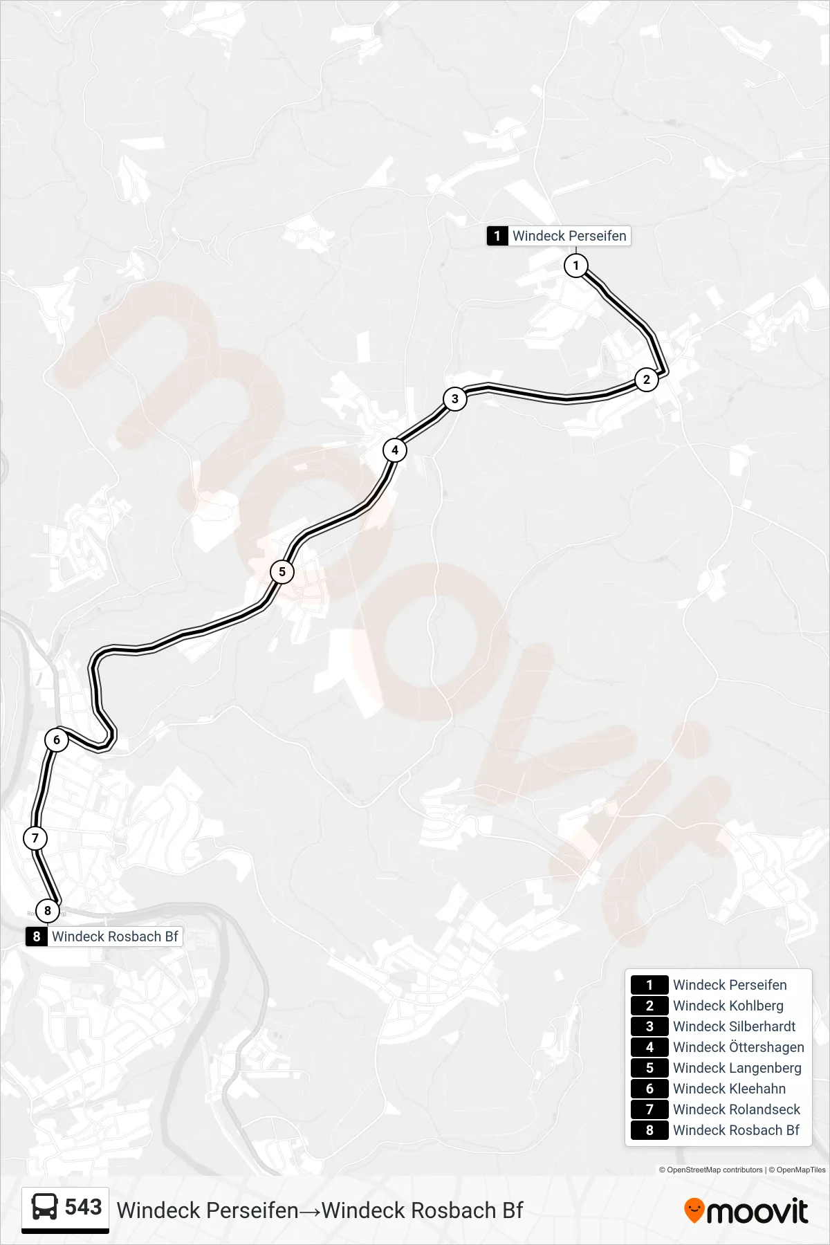 543 bus Line (Windeck Perseifen‎→Windeck Rosbach Bf) route and stops on a map