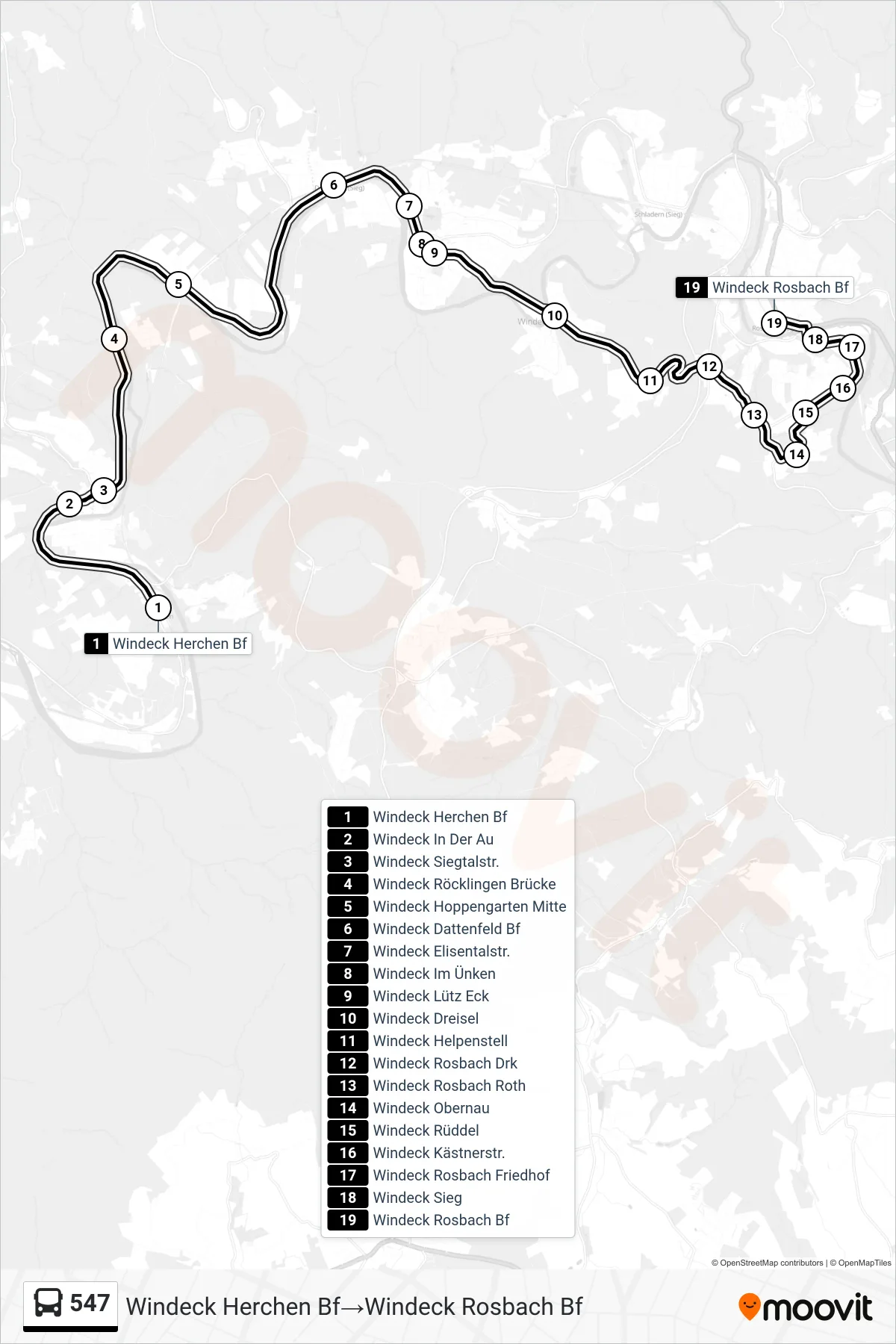 Linie 547 (Bus) Richtung Windeck Herchen Bf→Windeck Rosbach Bf: Route und Haltestellen auf der Karte