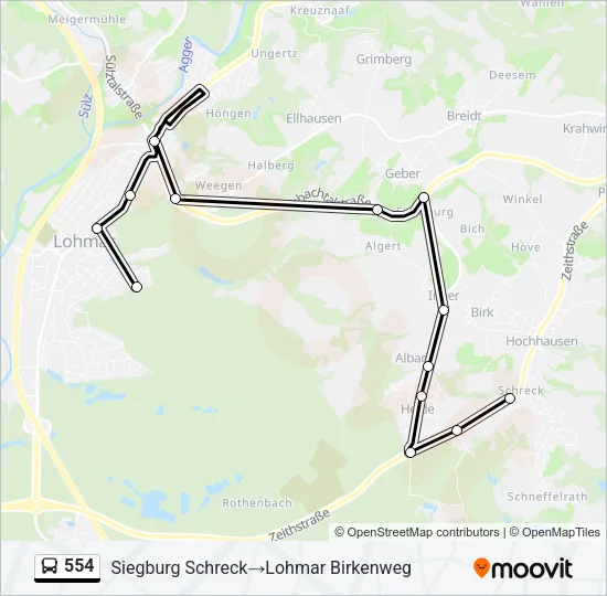554 Bus Route Map 554 Route: Schedules, Stops & Maps - Siegburg Schreck‎→Lohmar Birkenweg  (Updated)