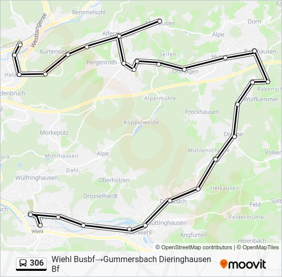 Route 306 Map 306 Route: Schedules, Stops & Maps - Wiehl Busbf→Gummersbach ...