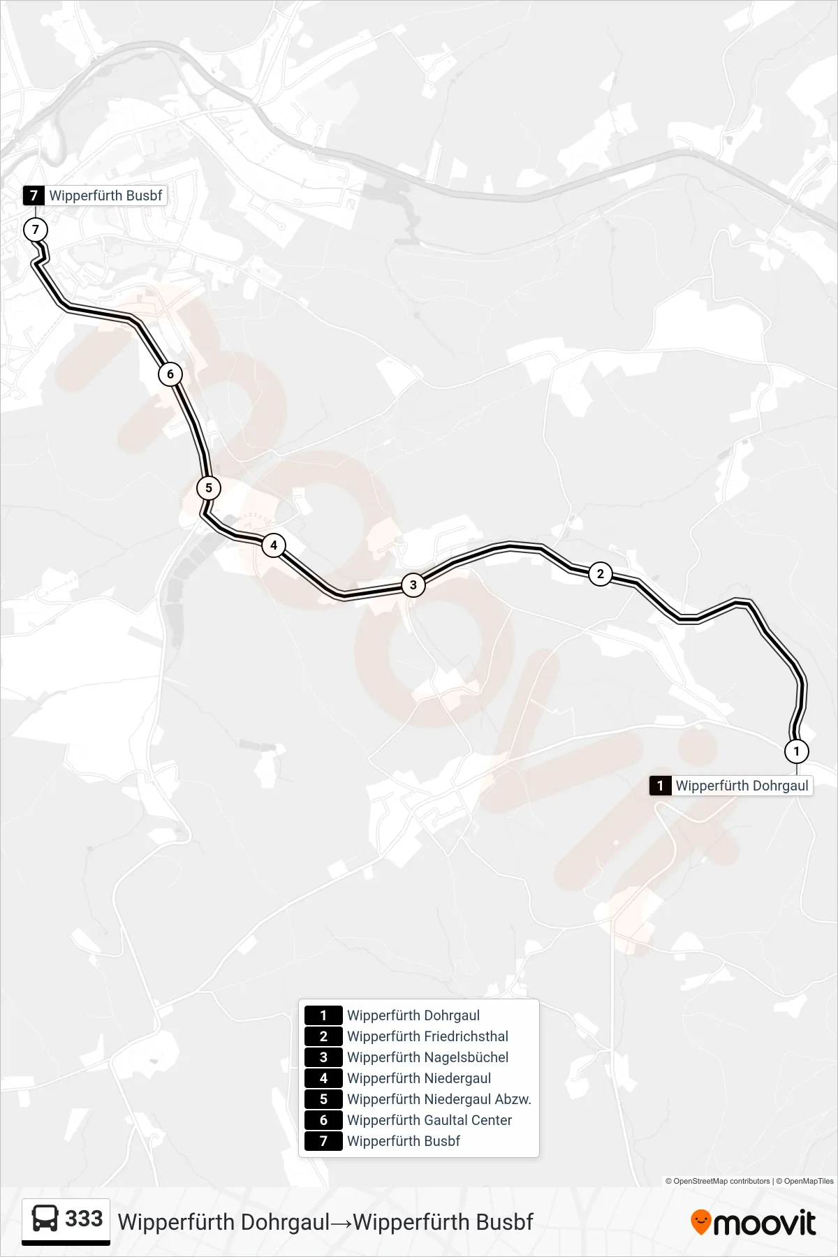 Linie 333 (Bus) Richtung Wipperfürth Dohrgaul‎→Wipperfürth Busbf: Route und Haltestellen auf der Karte