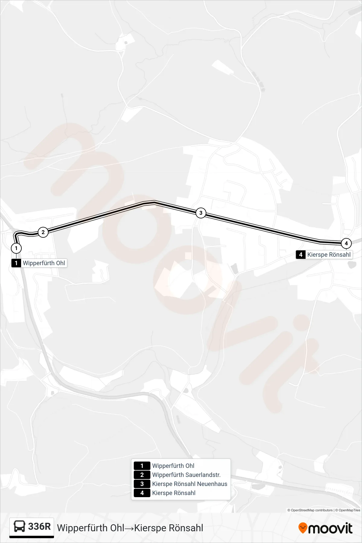 Linie 336R (Bus) Richtung Wipperfürth Ohl‎→Kierspe Rönsahl: Route und Haltestellen auf der Karte