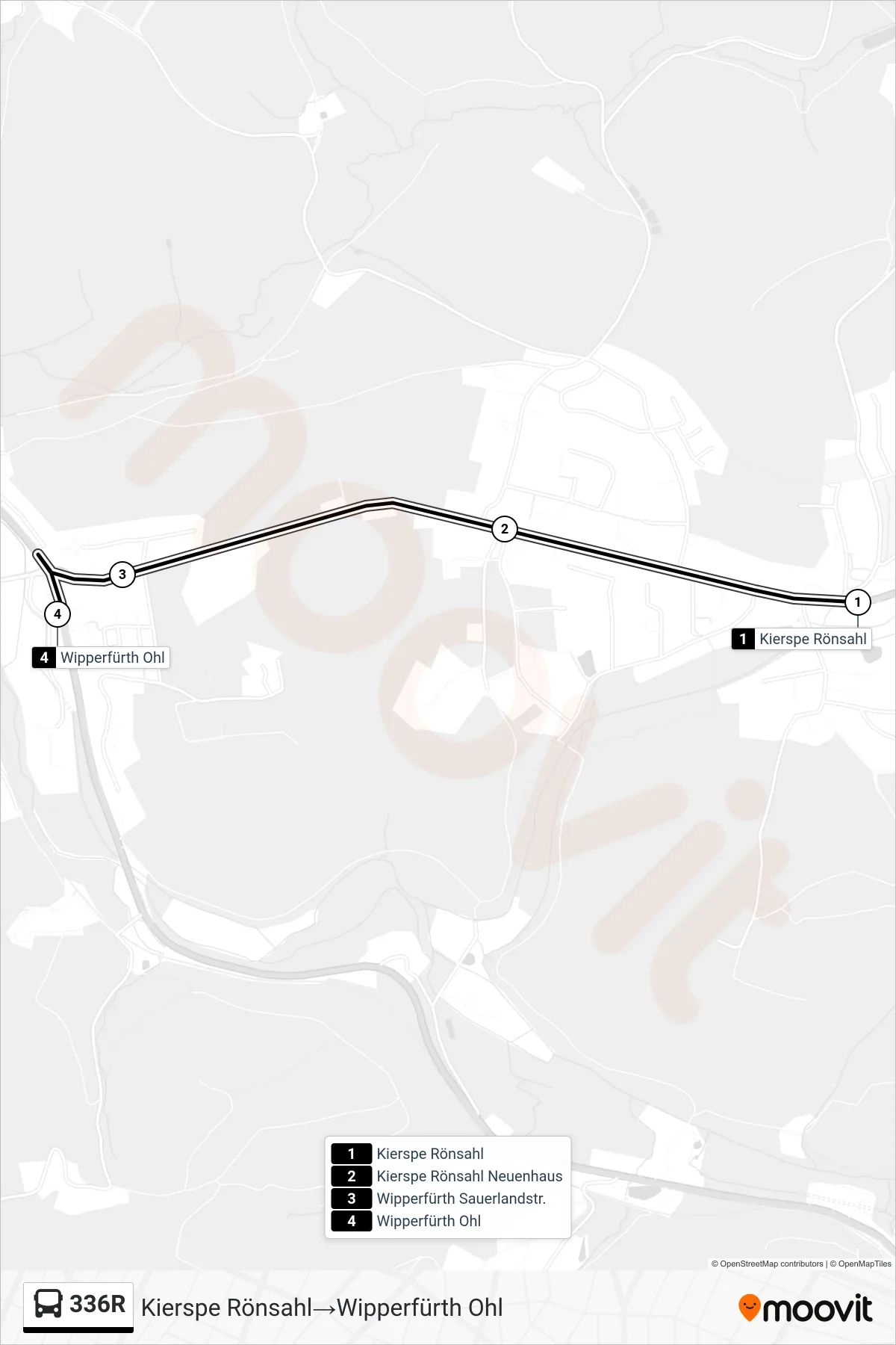 Linie 336R (Bus) Richtung Kierspe Rönsahl‎→Wipperfürth Ohl: Route und Haltestellen auf der Karte