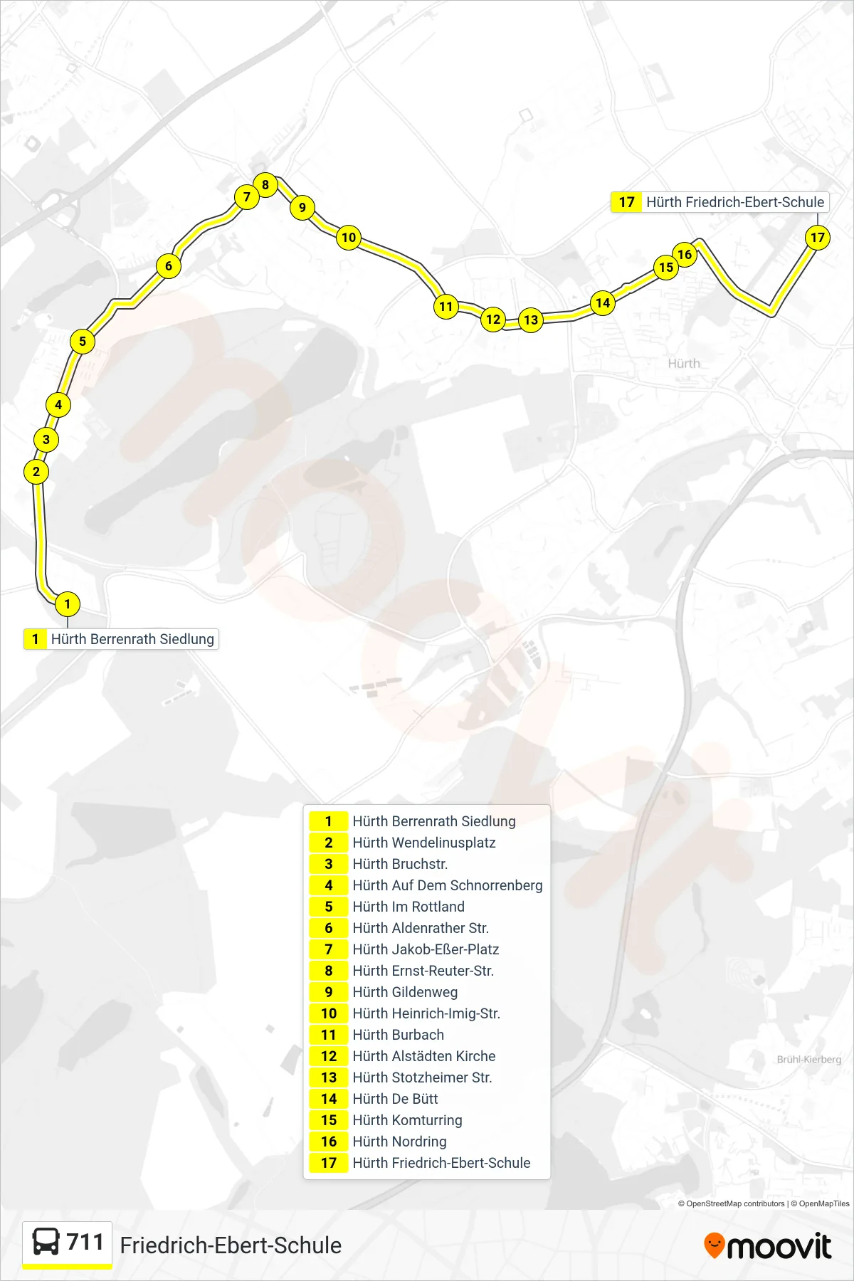 Linie 711 (Bus) Richtung Friedrich-Ebert-Schule: Route und Haltestellen auf der Karte