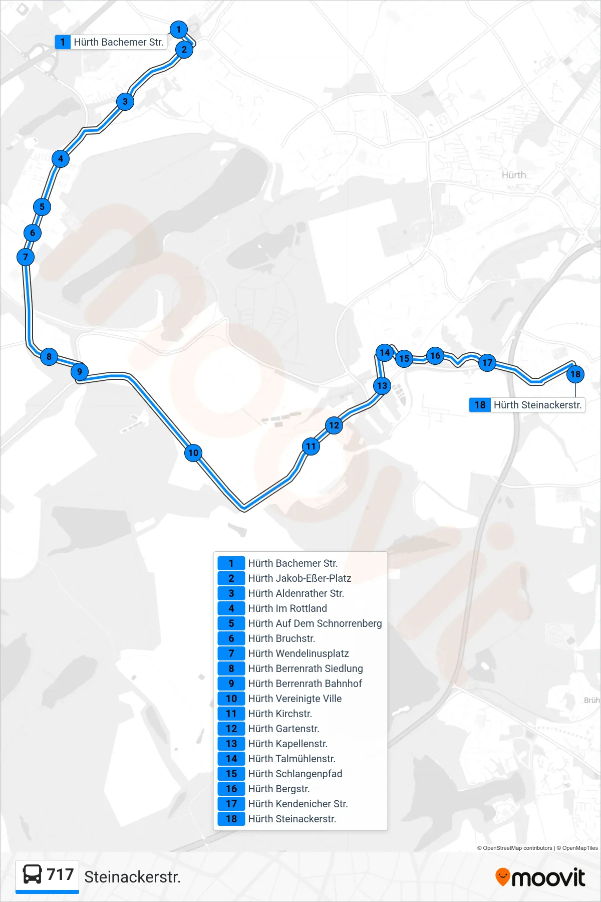 Linie 717 (Bus) Richtung Steinackerstr.: Route und Haltestellen auf der Karte