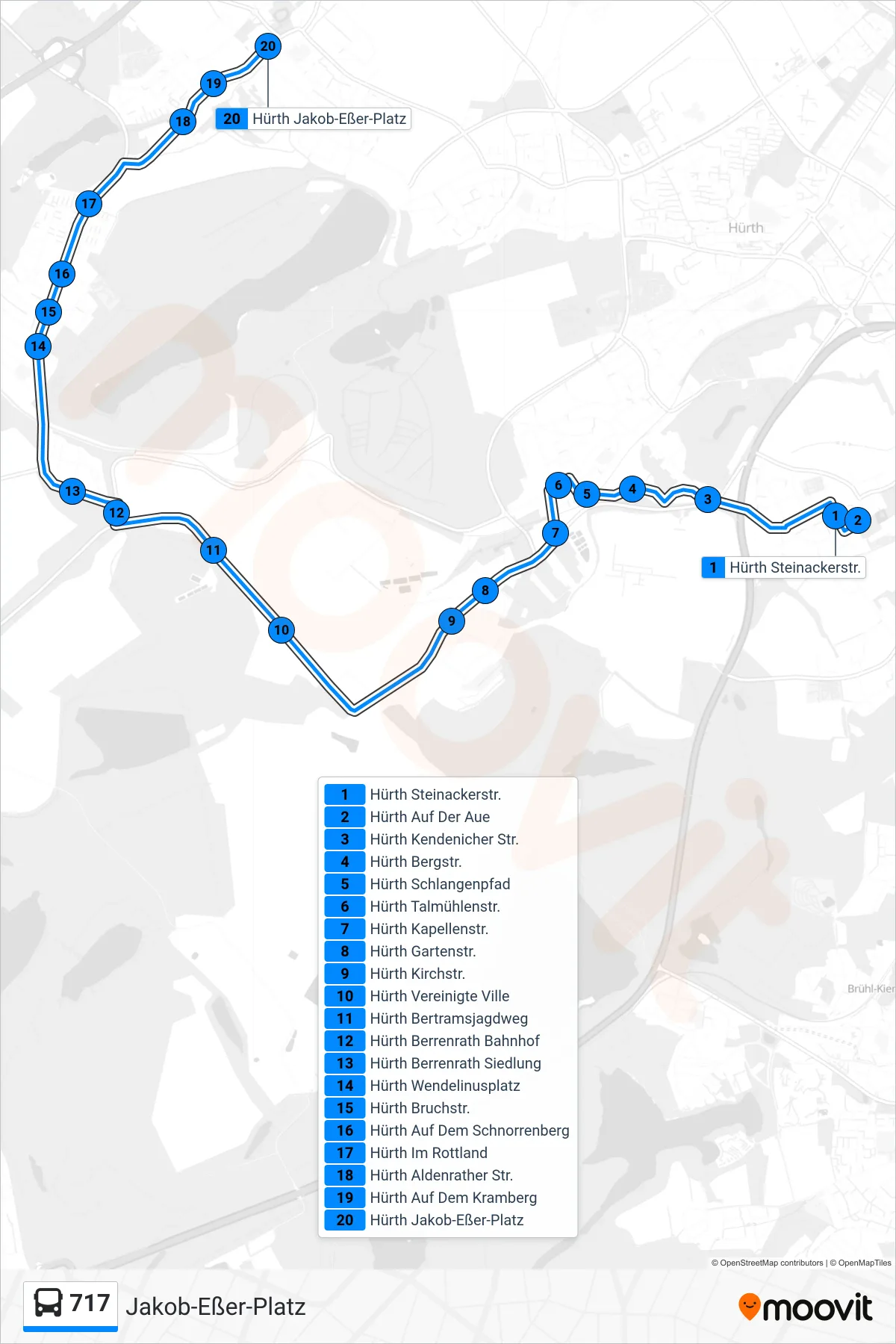 Linie 717 (Bus) Richtung Jakob-Eßer-Platz: Route und Haltestellen auf der Karte