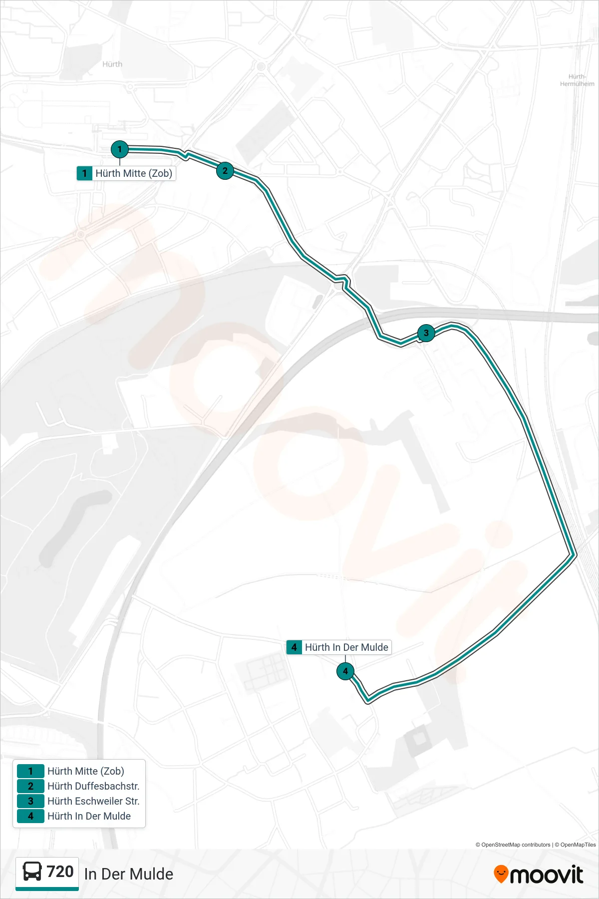 Linie 720 (Bus) Richtung In Der Mulde: Route und Haltestellen auf der Karte