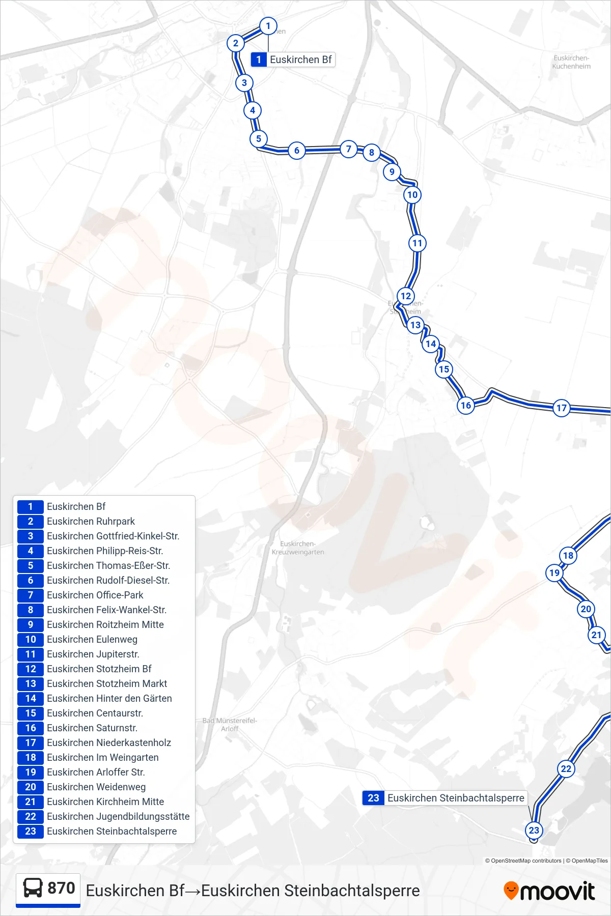 Linie 870 (Bus) Richtung Euskirchen Bf‎→Euskirchen Steinbachtalsperre: Route und Haltestellen auf der Karte