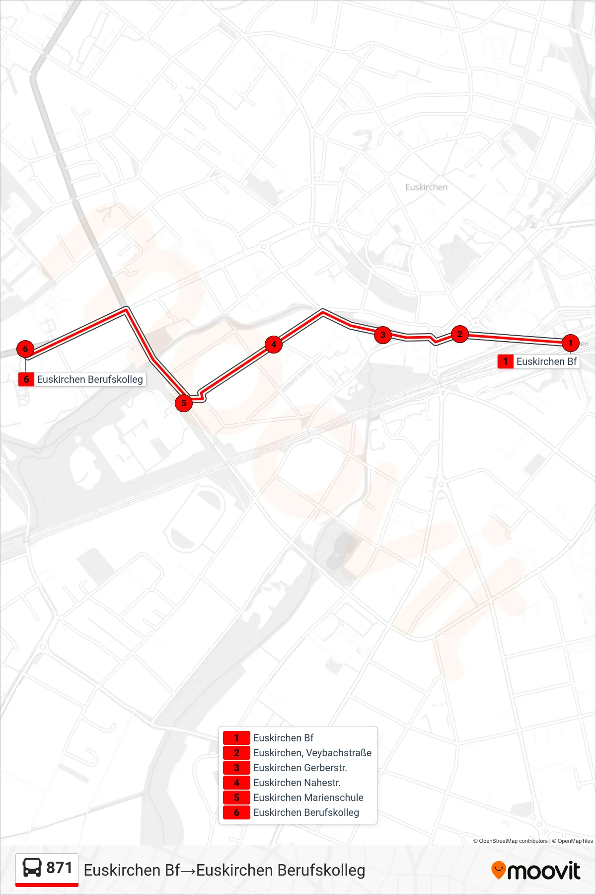 Linie 871 (Bus) Richtung Euskirchen Bf→Euskirchen Berufskolleg: Route und Haltestellen auf der Karte