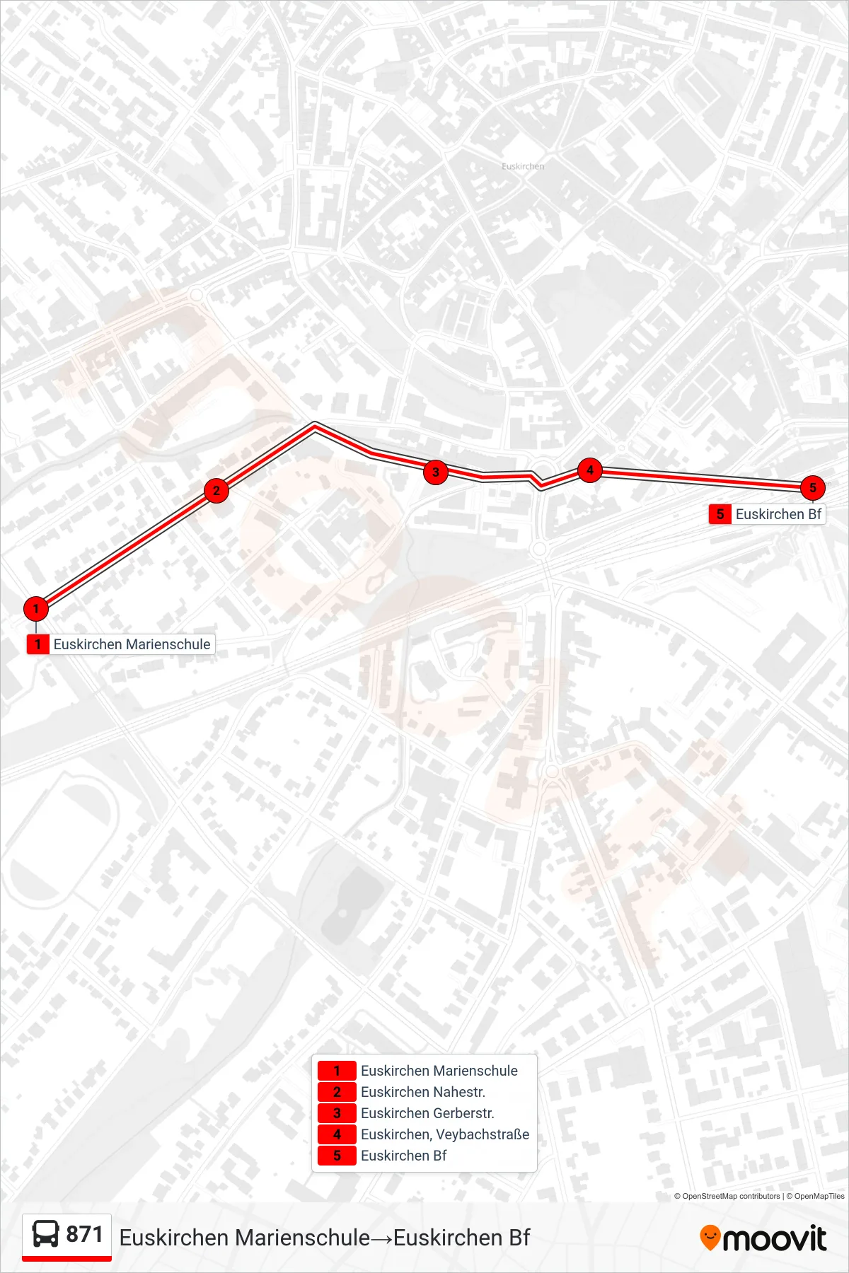Linie 871 (Bus) Richtung Euskirchen Marienschule→Euskirchen Bf: Route und Haltestellen auf der Karte