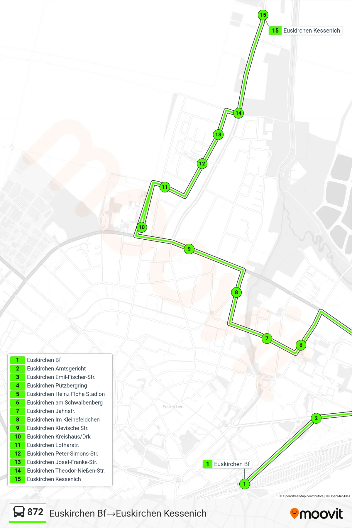 Linie 872 (Bus) Richtung Euskirchen Bf‎→Euskirchen Kessenich: Route und Haltestellen auf der Karte