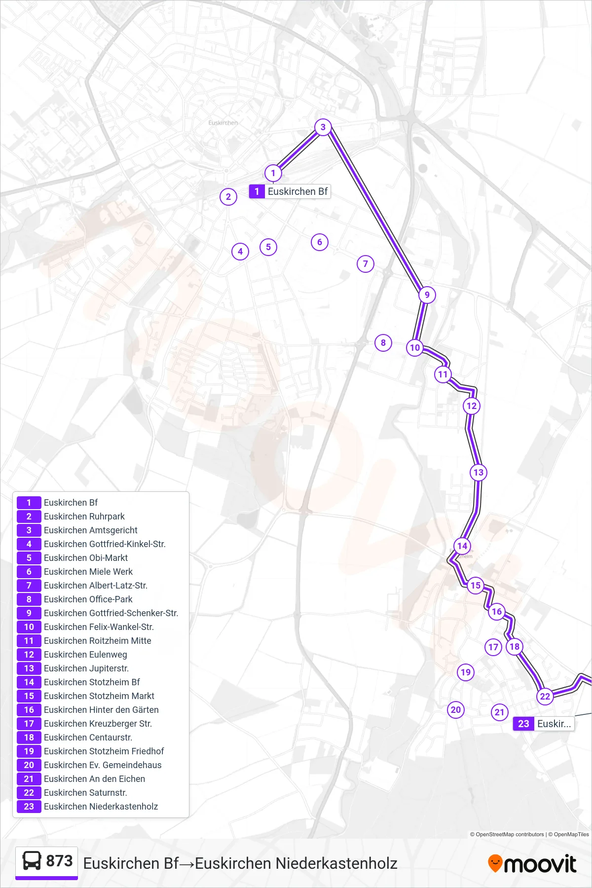Linie 873 (Bus) Richtung Euskirchen Bf‎→Euskirchen Niederkastenholz: Route und Haltestellen auf der Karte