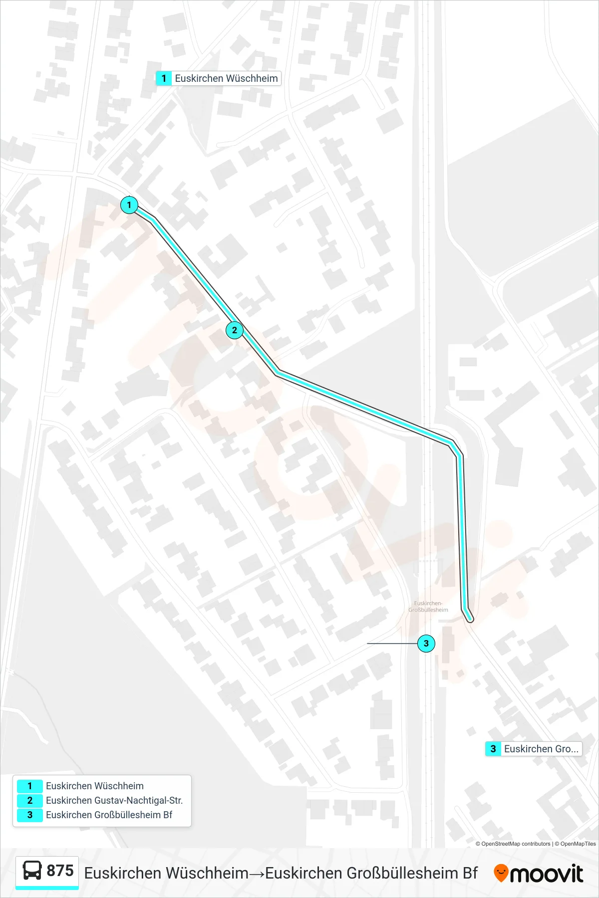 875 bus Line (Euskirchen Wüschheim→Euskirchen Großbüllesheim Bf) route and stops on a map