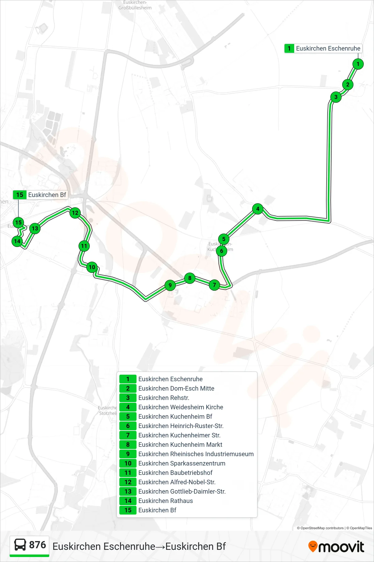 Linie 876 (Bus) Richtung Euskirchen Eschenruhe→Euskirchen Bf: Route und Haltestellen auf der Karte