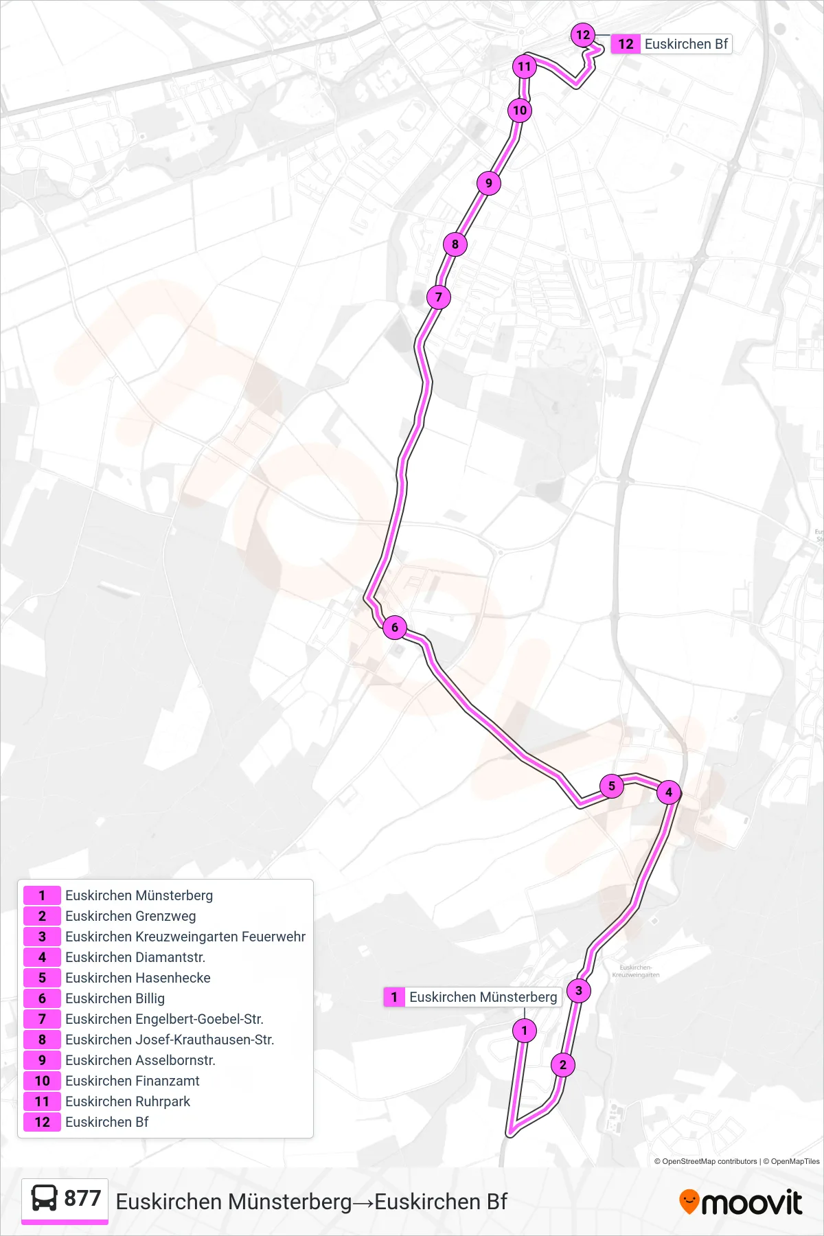 Linie 877 (Bus) Richtung Euskirchen Münsterberg‎→Euskirchen Bf: Route und Haltestellen auf der Karte
