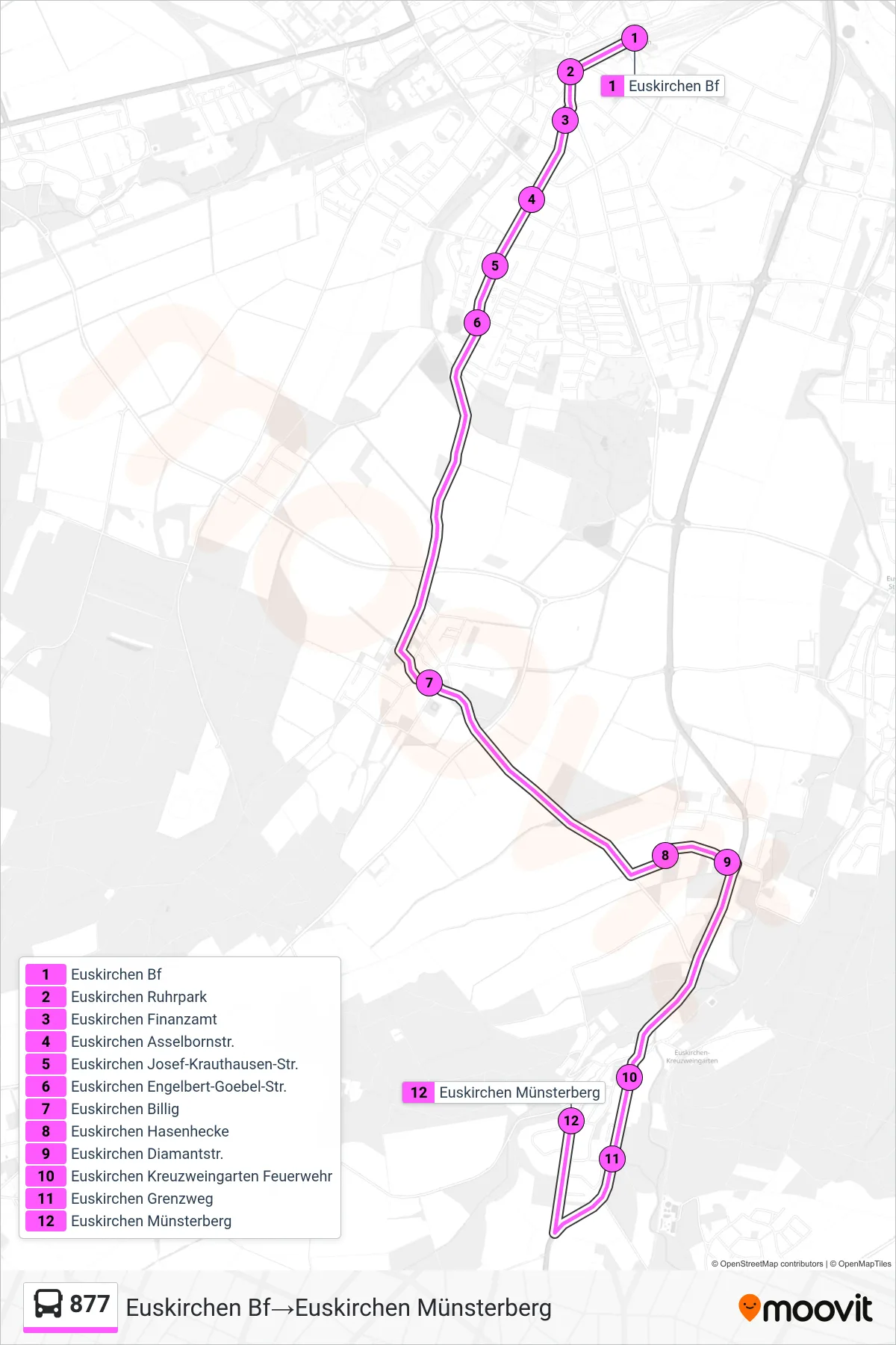 Linie 877 (Bus) Richtung Euskirchen Bf→Euskirchen Münsterberg: Route und Haltestellen auf der Karte