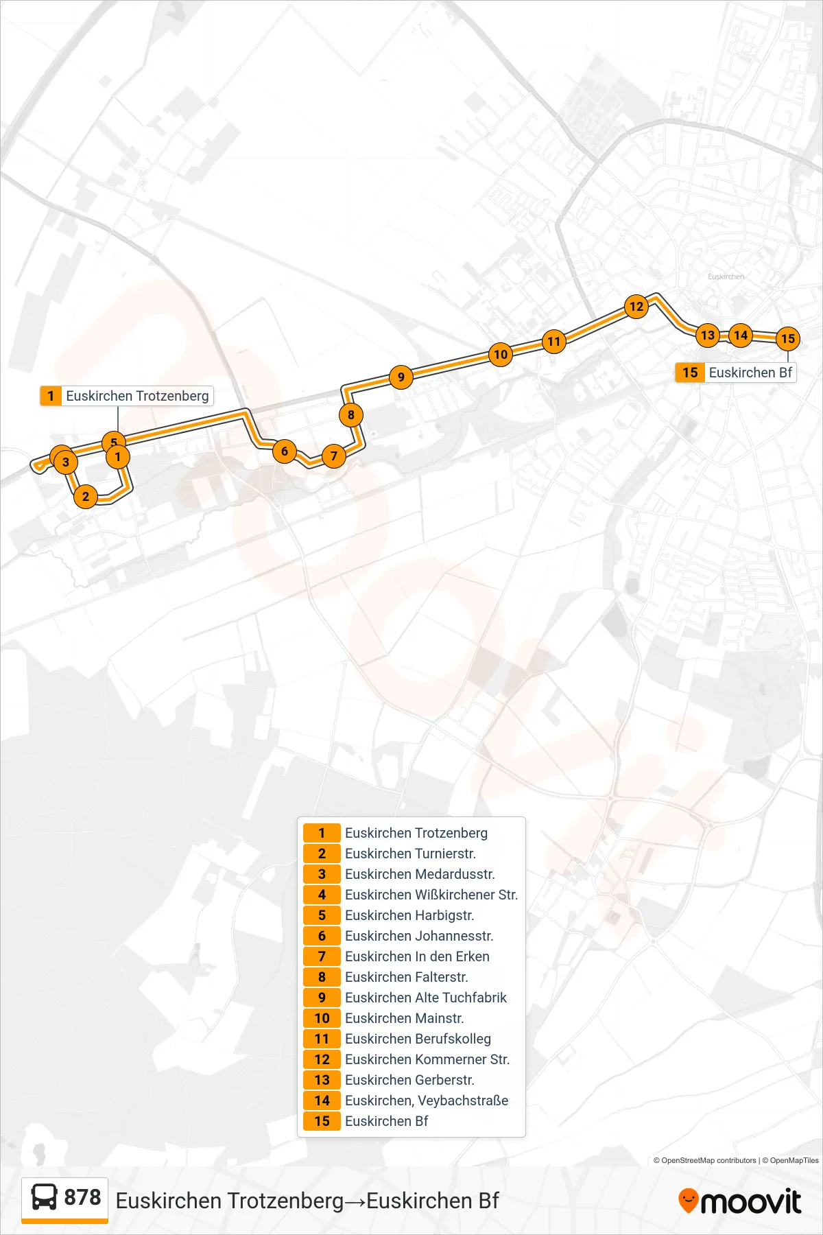 Linie 878 (Bus) Richtung Euskirchen Trotzenberg→Euskirchen Bf: Route und Haltestellen auf der Karte