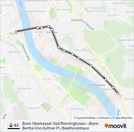 Straßenbahnlinie 62 Karte