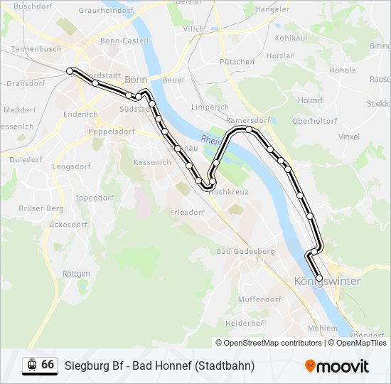 66 Route Fahrpläne, Haltestellen & Karten Königswinter ClemensAugustStr.‎→Bonn Brühler Str