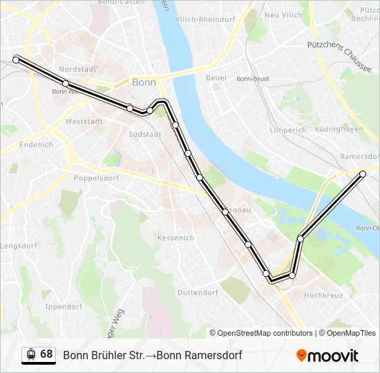 Трамвай 68: карта маршрута