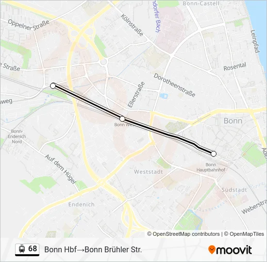 Трамвай 68: карта маршрута