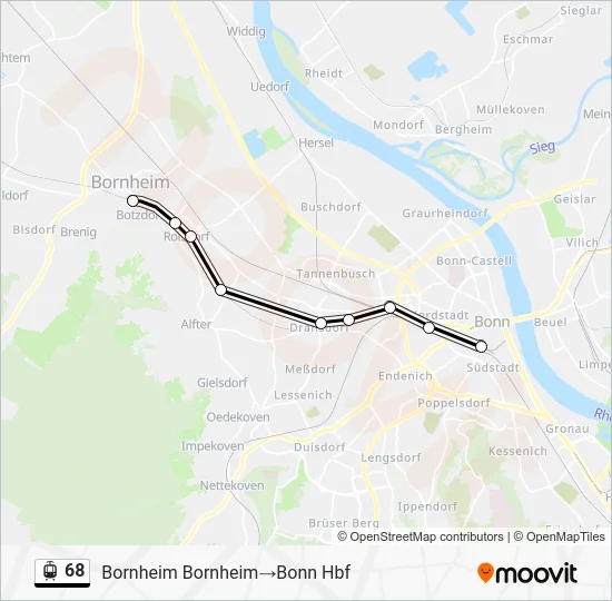 Трамвай 68: карта маршрута