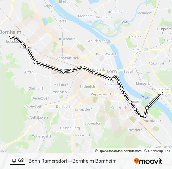 Трамвай 68: карта маршрута