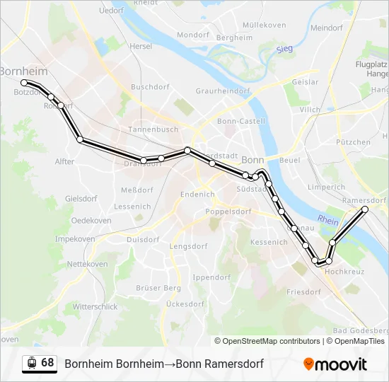 Трамвай 68: карта маршрута
